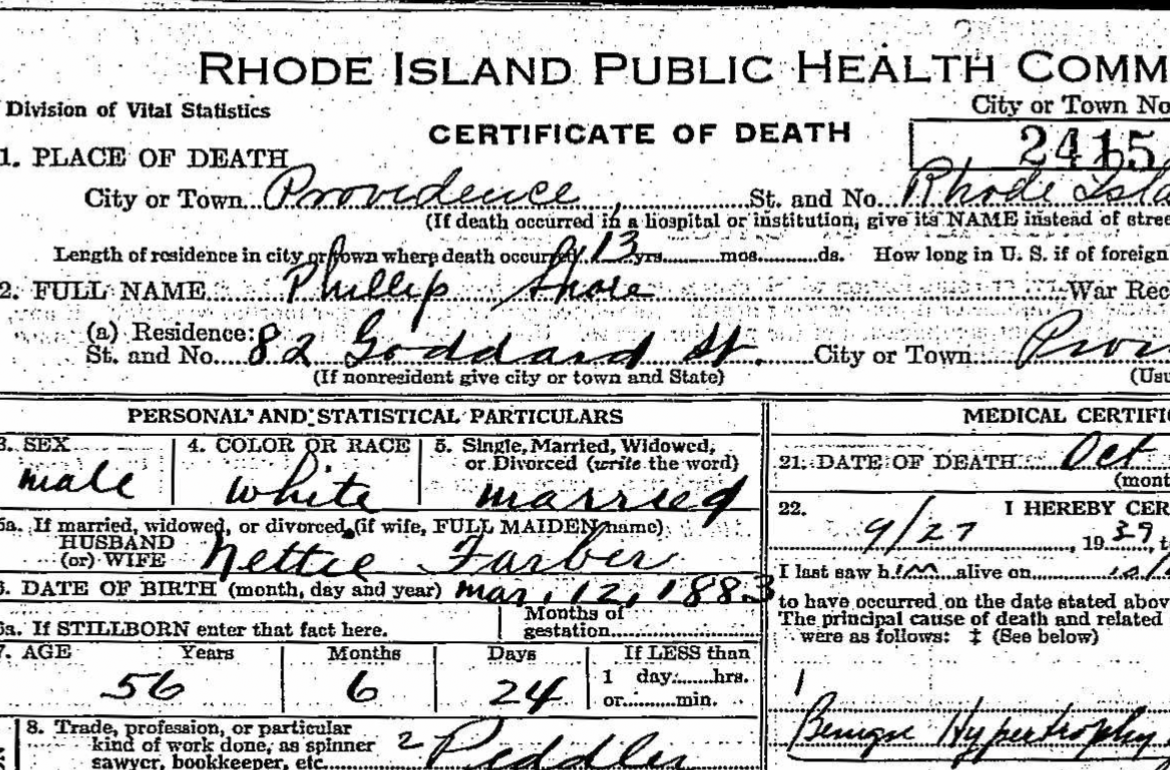 Philip’s Death Certificate Detail