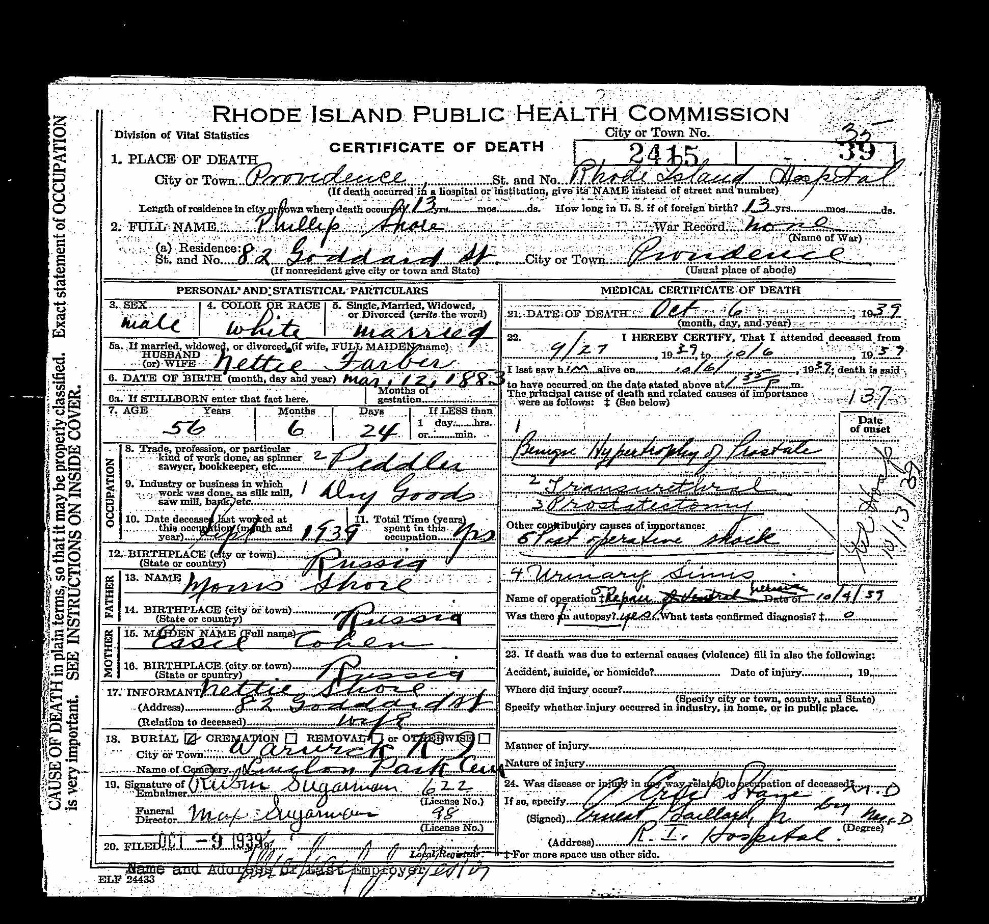 Philip Death Certificate